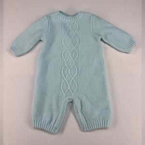 SARAH LOUISE Soft Blue Cable Knit Baby Footie